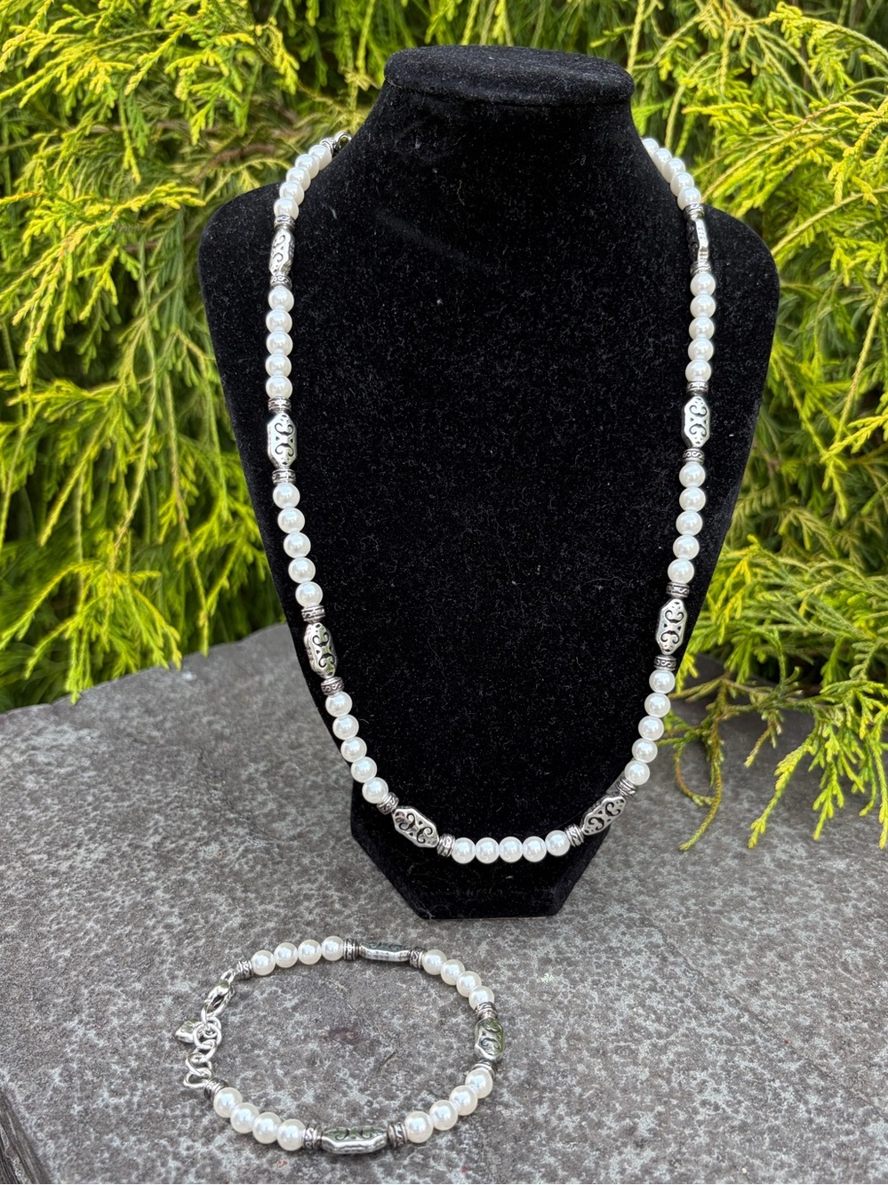Brighton Faux Pearl & Silver Necklace Tone | Necklace & Bracelet Set (2 pc)